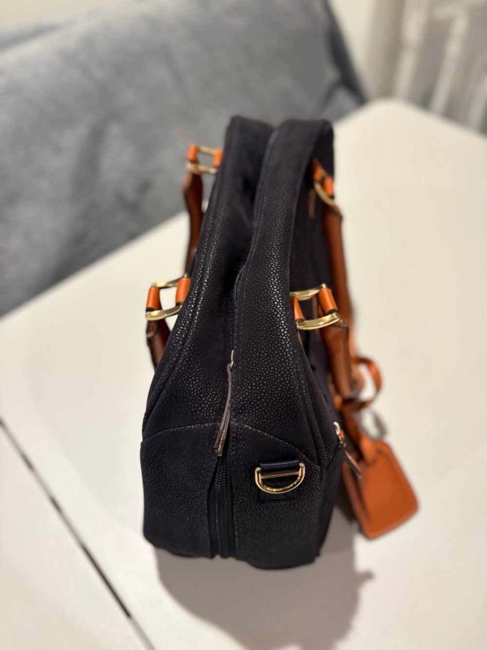 Women’s Navy weekender bag with Brown Leather Handles and Trim - Picture 8 of 8